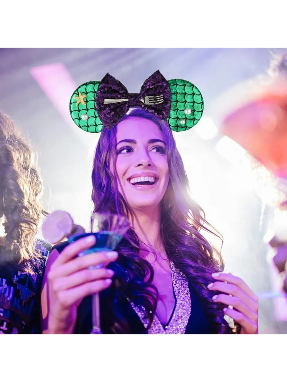 Women Mermaid&Fork Sequin Halloween Mickey Mouse Headband for Cosplay